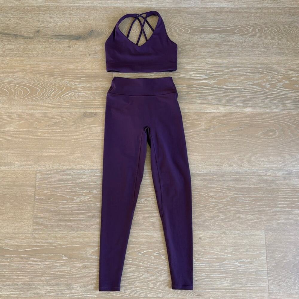 White Fox Active Workout Set Leggings & Strappy Back Crop Top Size XS & S Purple